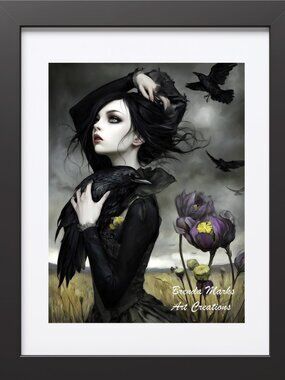 Raven Lover 1 5x7 print matted to fit frame 8x10 opening
